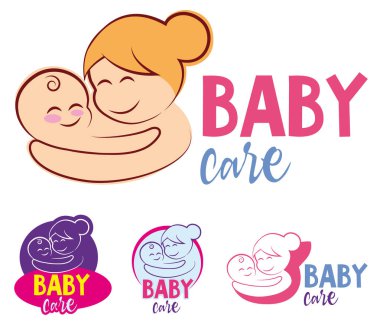 Anne ve bebek stilize vektör simgesi, Anne vektör çizim onun çocuk logo şablonu sarılmak. Çocuk bebek tutan anne. Tıp klinik bakım yardım fonu logo kavramı simgesi.
