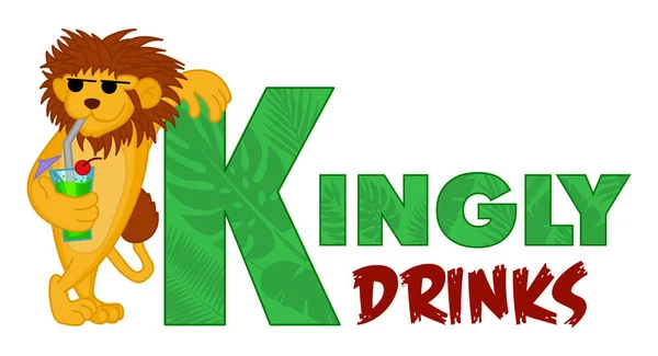Kreatives Vektor Logo Des Lustigen Coolen Trinkenden Löwen Tier Wildes — Stockvektor