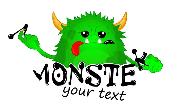 Bestia Mordió Una Carta Cute Kids Monster Vector Logo Template — Vector de stock