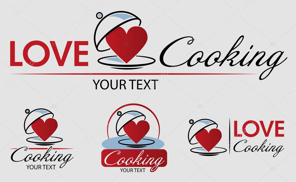 Love Cooking Logo Template.  Bon appetit. Hand drawn vector illustration. Can be used for badges, labels, logo, bakery, street festival, farmers market, country fair, shop, kitchen classes, cafe.
