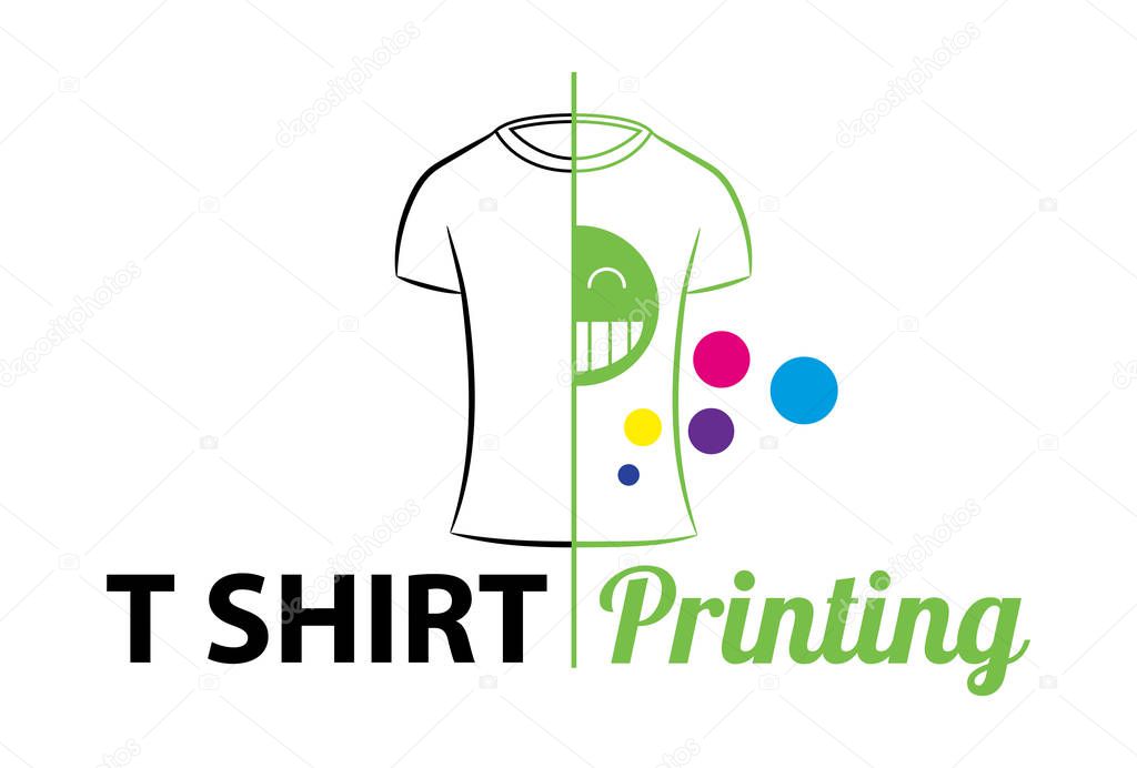 Abstract modern colored vector logo template of t-shirt printing. For typography, print, corporate identity, workshop, branding, factory, serigraphy, isolated on white background