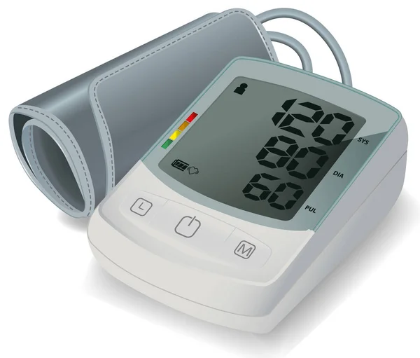 血圧測定用電子眼圧計 自動上腕血圧計 ヘルスケアの概念 医療機器 白い背景で隔離のベクトル図 — ストックベクタ