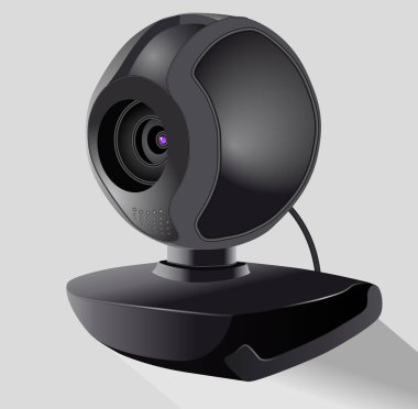 Gerçekçi siyah webcam. Güvenlik ve teknoloji kavramı. İzole vektör çizim. İzometrik.