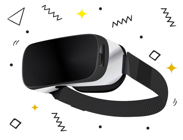 Isolated Stereoscopic 3d vr vector illustration. Vector virtual digital cyberspace technology. Innovation device. Virtual reality concept. VR headset. Realistic VR camera. For logotype, icon, print.