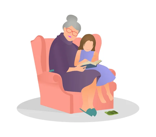 Γιαγιά και εγγονή περνούν χρόνο μαζί. — Διανυσματικό Αρχείο