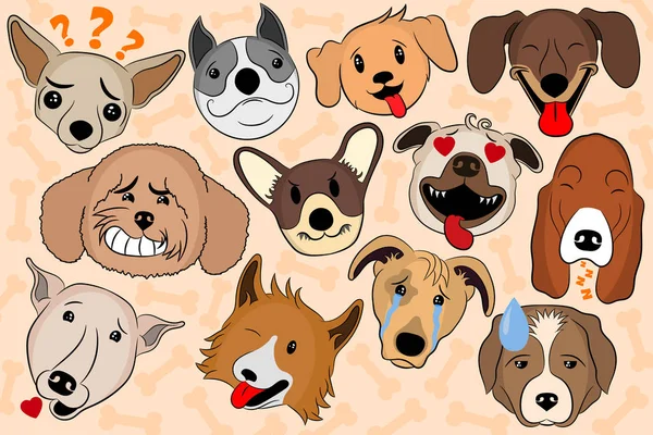 Emociones de perros divertidos — Archivo Imágenes Vectoriales