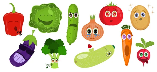 Drôle d'émoticônes de légumes dessin animé . — Image vectorielle