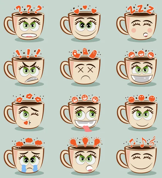 Set van grappige koffie kopjes — Stockvector