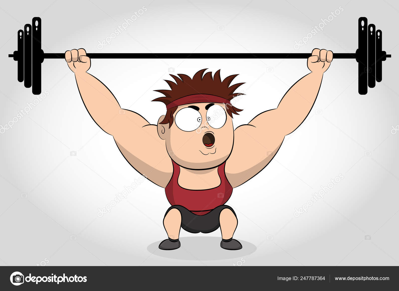 Funny man lifting barbell. Stock Vector Image by ©FunnyVectorForYou  #247787364