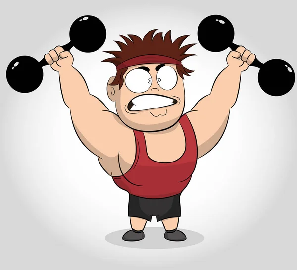 Funny man holding a dumbbells. — Stock Vector