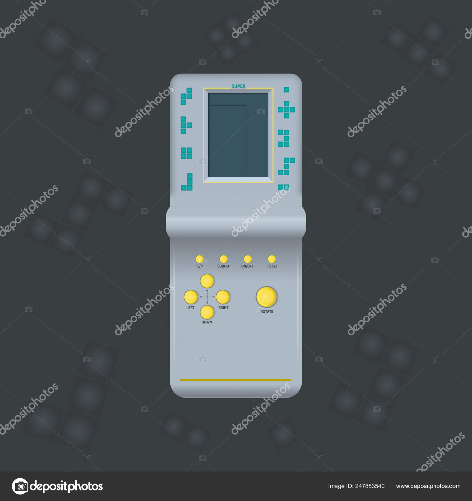 Joystick de desenho animado engraçado jogo tetris eletrônico