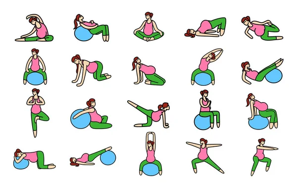 Renk Gymnastic hamile Icon set için. — Stok Vektör