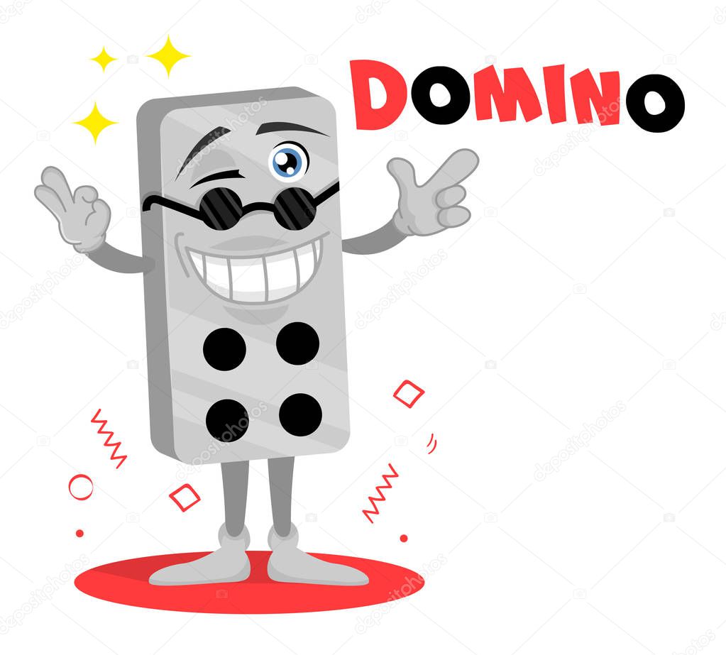 Domino vector funny logo. Cute cartoon character. Brick Game mascot. Outdoor game sticker. Design for print, emblem, t-shirt, party decoration, logotype. etc.
