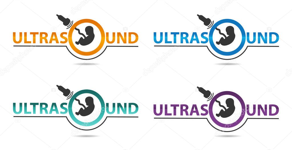 Ultrasound diagnostics logo in four colors. Medical research, gynecology clinic, polyclinics, obstetrics and hospitals, vector design and illustration
