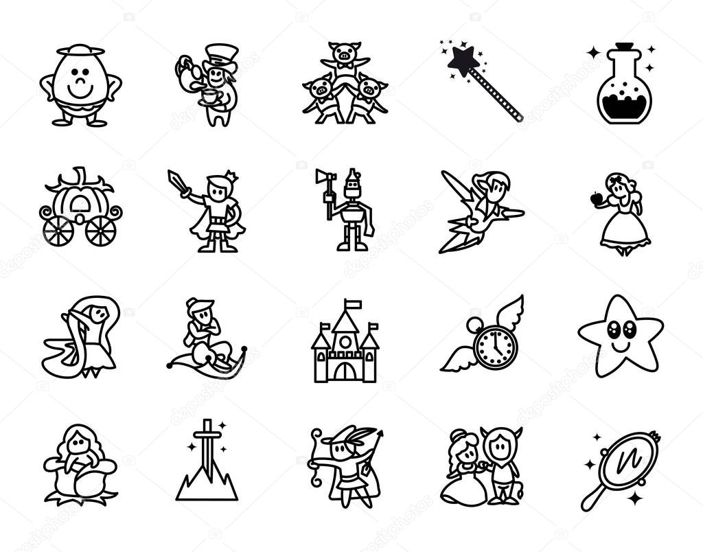 Fairy tales icons set.