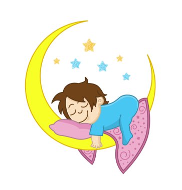 Ay'da uyuyan bir bebek.