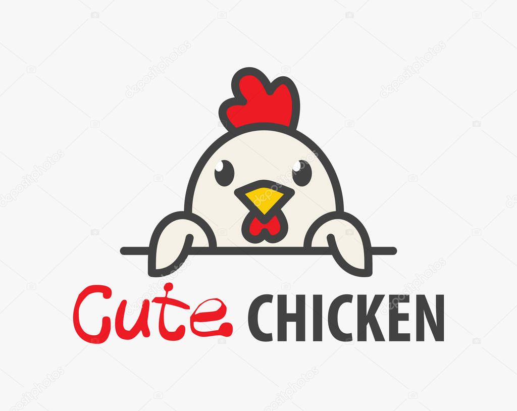Vector Logo of ��ute funny smiling cartoon chicken.