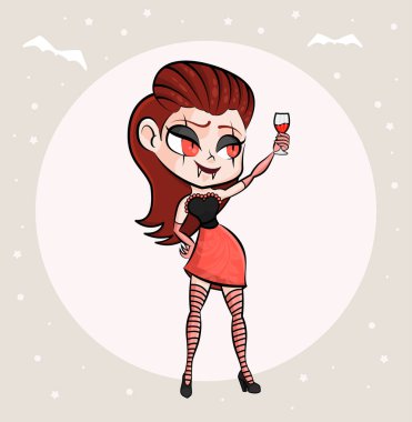Komik gülümseyen karikatür vektör vampir halloween kız mak istiyor