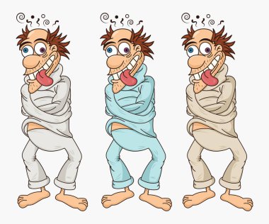 Komik vektör üç renk modunda deli gömleği içinde psikopat izole. Aklı kırık deli. Baskı, t-shirt, parti dekorasyonu, vb tasarım.