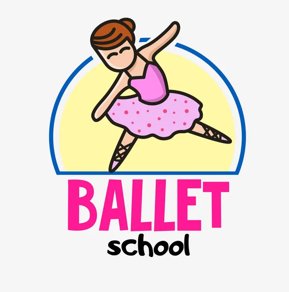 Piccola ballerina simpatica e divertente. Mascotte da ballerina. Concetto di logo della scuola di danza in stile bambini. Modello di logotipo vettoriale . — Vettoriale Stock