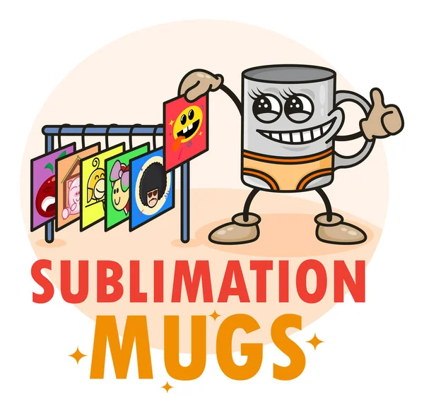 Funny sublimation tasses logo avec tasse drôle mignon. Image changer le modèle de tasse à café. Pour typographie, impression, identité d'entreprise, atelier, branding, usine , — Image vectorielle