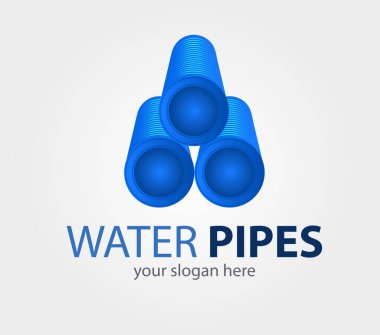 Su plastik boru üretim logosu. Tesisat tabelası. Pipes Logo ve Marka Kimliği. Gri arka planda izole edilmiş kurumsal vektör logo tasarım şablonu. 
