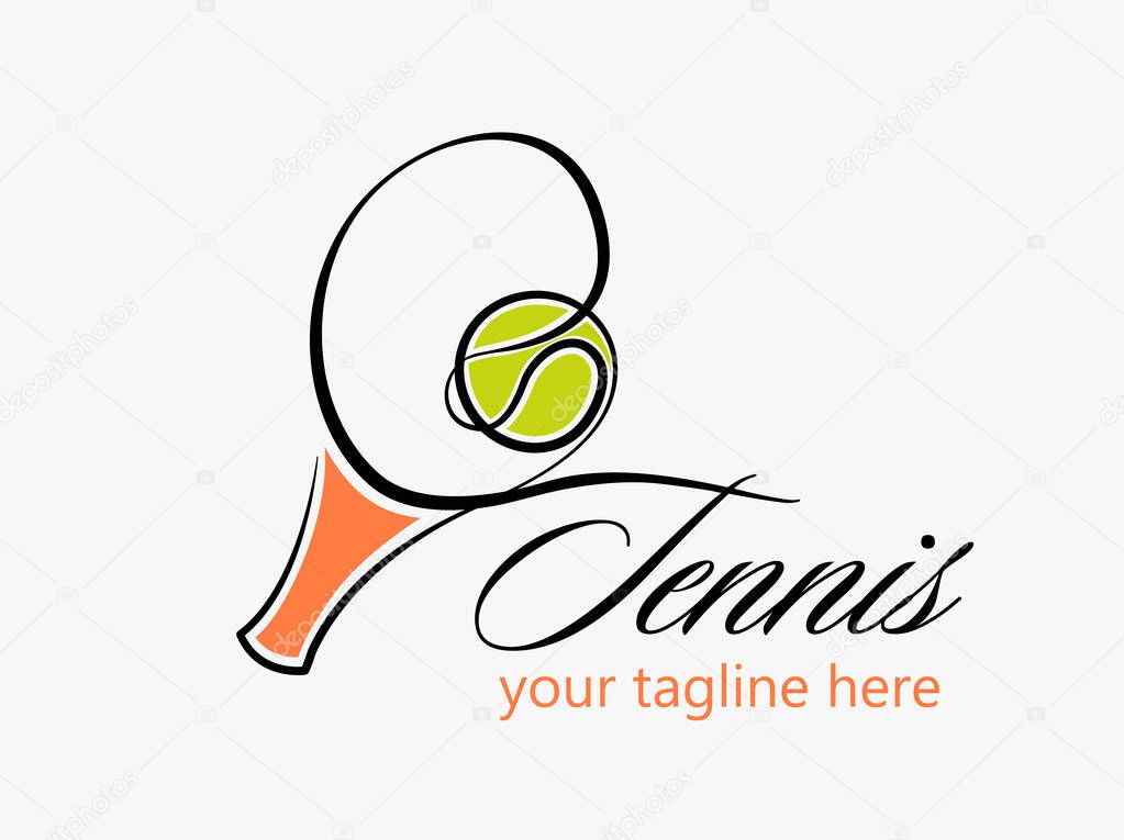 Vector Tennis Sport logo Design Template. Tennis Emblem Championship.  Tennis racquet with green ball shape concept.