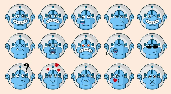 Schattige Androïde Met Verschillende Emoties Karakter Cartoon Robot Gezicht Avatar — Stockvector