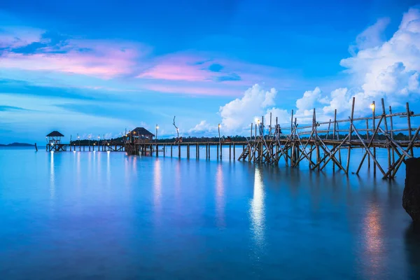 Dřevěný Most Soumraku Koh Mak Trat Thajsko — Stock fotografie