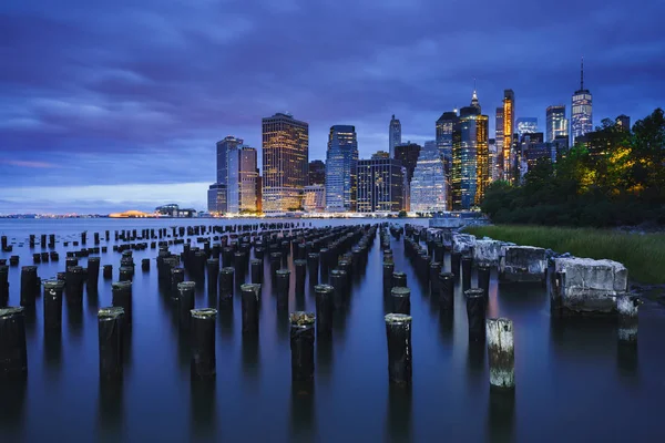 Манхэттен Skyline Бруклинского Моста Парка Нью Йорк Сша — стоковое фото