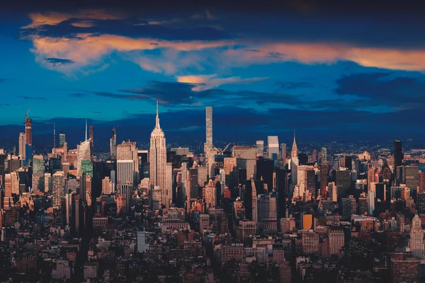 Skyline New York Avec Des Gratte Ciel Urbains Coucher Soleil — Photo