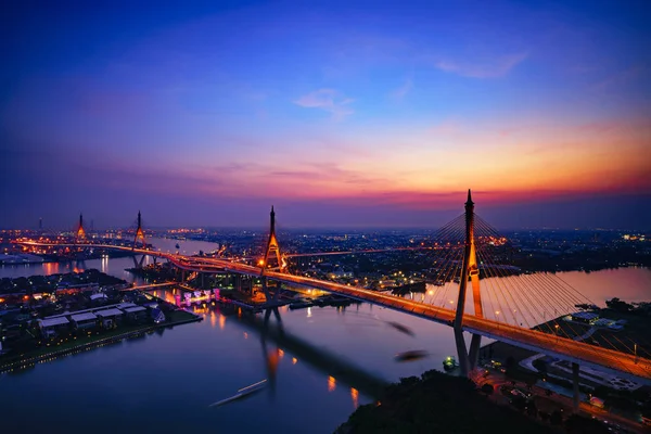 Beautiful Bridge River Landscapes Bird Eye View Sunset Bangkok Thailand — Stock Photo, Image