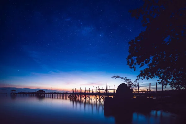 Pont Bois Crépuscule Koh Mak Trat Thaïlande — Photo