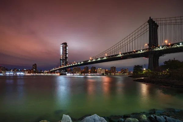 New York City Skyline Manhattan Bridge Dusk Nyc Usa — стоковое фото