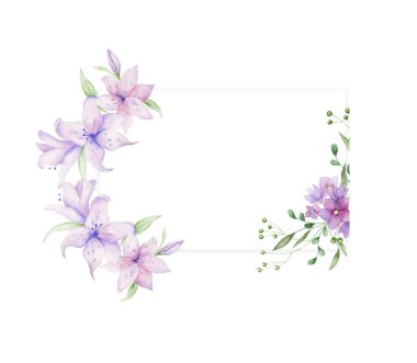 Pembe gül ve dekoratif yaprak çerçeve çiçek. Suluboya davetiye tasarım. Tarihi kaydetmek için arka plan. Pembe çiçekli tebrik kartları