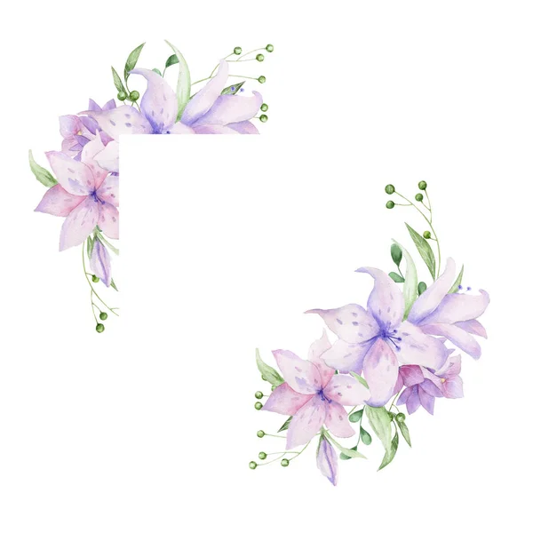 Floral Frame Met Roze Rozen Decoratieve Bladeren Aquarel Uitnodiging Ontwerp — Stockfoto