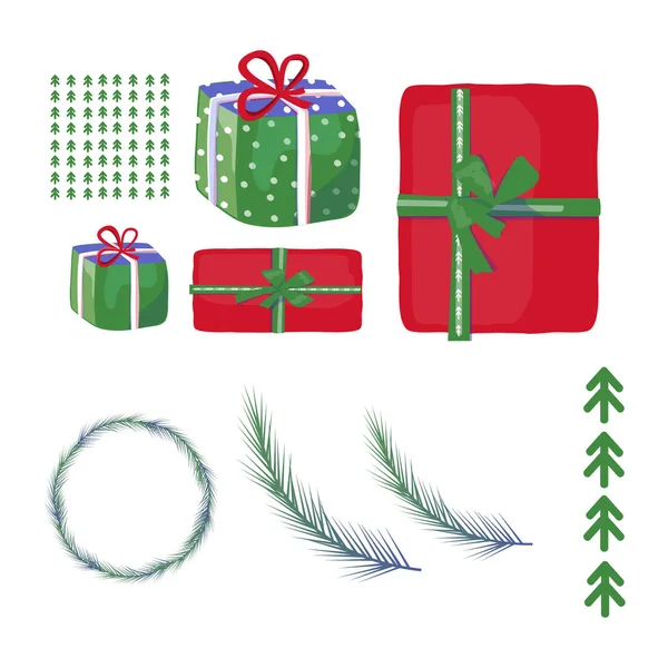 Uppsättning av Santa klausuler redo för jul julgran. Text. Vektorillustration. ClipArt. Gåva rutan nyårsafton — Stock vektor