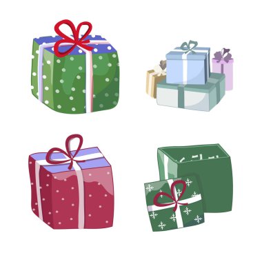 Yeşil ve kırmızı Hediyelik özel mevcut fikir bir yay simgeyle aç kutusu. Düz tasarım vektör çizim. Kutlama olay, şaşırtıcı hediye. Alışveriş kutusu