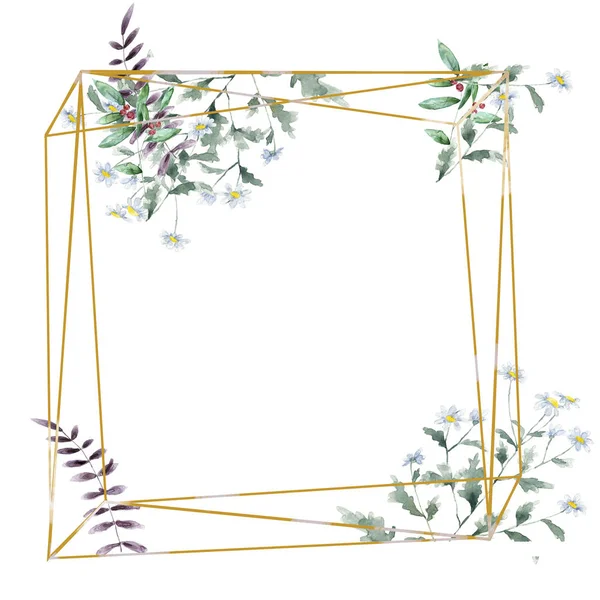 婚礼邀请 花卉邀请卡多边形框架在白色背景 — 图库照片