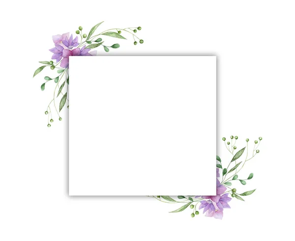 Moldura Floral Com Rosas Rosa Folhas Decorativas Aquarela Convite Design — Fotografia de Stock