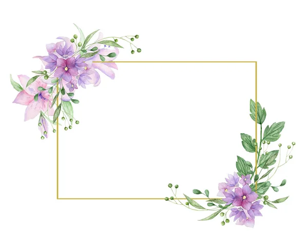 Floral Frame Met Roze Rozen Decoratieve Bladeren Aquarel Uitnodiging Ontwerp — Stockfoto