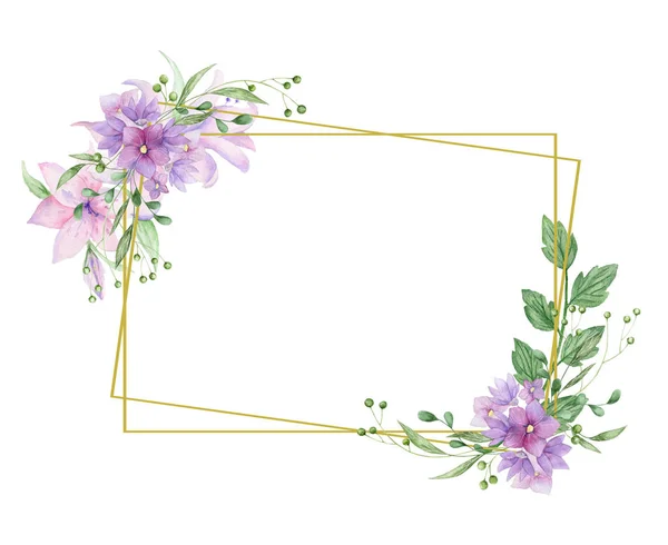 Floral Frame Met Roze Rozen Decoratieve Bladeren Aquarel Uitnodiging Ontwerp — Stockfoto