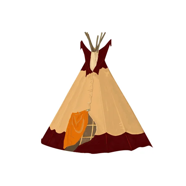 Mão Desenhada Aquarela Teepee Tribal Tenda Acampamento Isolado Boho América — Fotografia de Stock