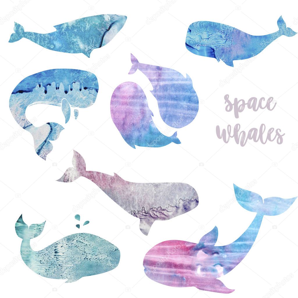 Whales watercolor texture animal watercolor splash abstract texture character drawing illustration geometric clip art for birthday party print celebration clothing on background
