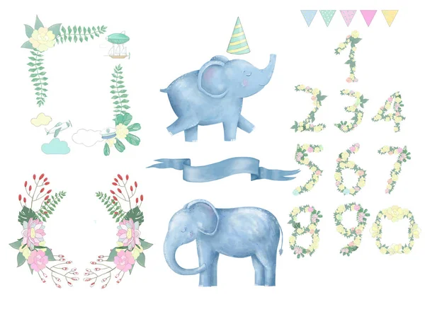 Elefante Clip Arte Animal Digital Dibujo Acuarela —  Fotos de Stock