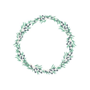 Suluboya zeytin çiçek illüstrasyon - zeytin dalı çerçeve çelenk düğün sabit için selamlar, duvar kağıtları, moda, arka planlar, dokular