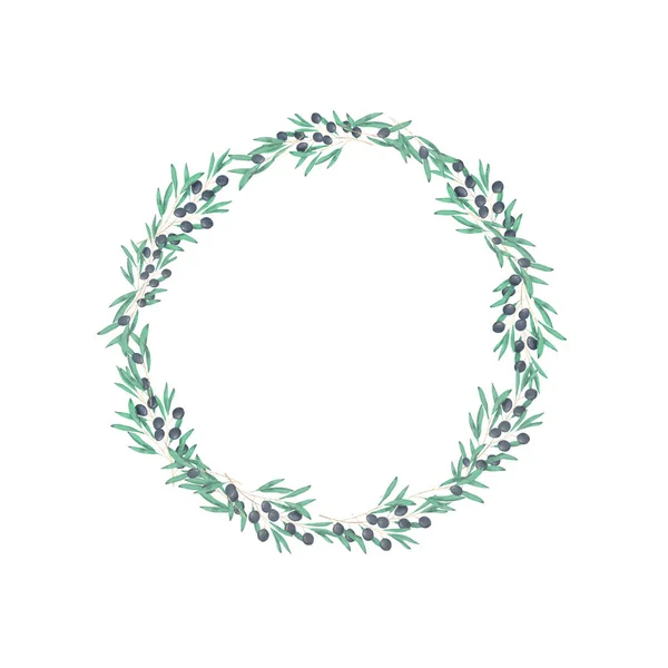 Aquarell Olive Floral Illustration Olivenzweig Rahmen Kranz Für Hochzeit Papeterie — Stockfoto