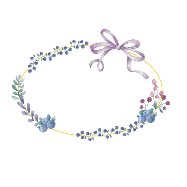 Aquarell Blumen Und Blätter Kranz Goldrahmen Illustration Ellipse Und Bogen — Stockfoto