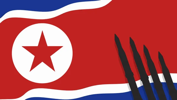 north korea, nuclear bomb, nuclear test, rockets on flag north korea illustration.
