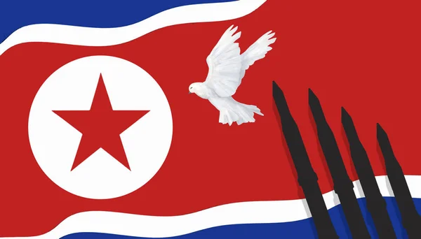 north korea, nuclear bomb, nuclear test, rockets on flag north korea illustration peace and dove.